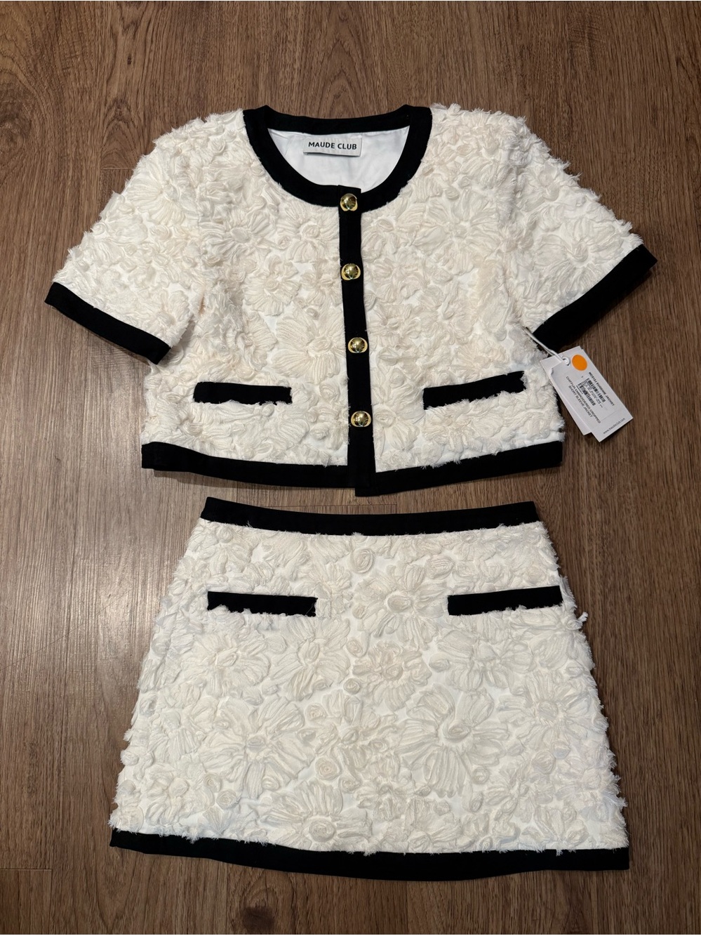 MAUDE CLUB Eugenie Jacket & Victoria Two-Piece Skirt Set White/Black Size S NWT - Picture 3 of 7